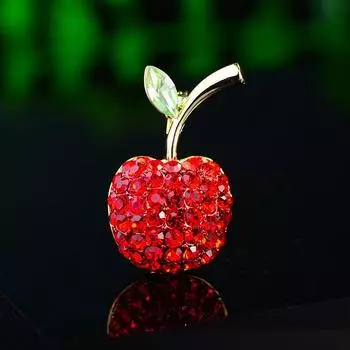 Милая брошь в виде красного хрустального яблока, высококачественный женский нежный корсаж в виде фрукта мира, булавка для аксессуара к костюму, рождественский подарок.