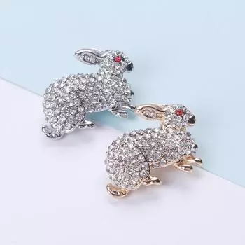 Милая брошь в виде кролика со стразами, брошь из серии «Животные», модная булавка из сплава со стразами, аксессуары для одежды
