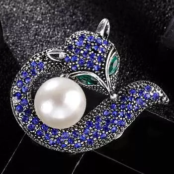 Милая брошь в виде лисы, брошь из сплава с изображением животного, жемчуг, пять элементов, стразы, корсаж, аксессуары, антибликовая пряжка серый