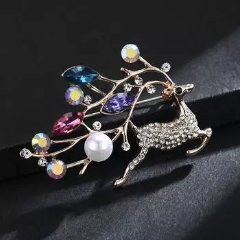Милая брошь в виде оленя, женская простая ретро-брошь с жемчугом и бриллиантами, универсальные аксессуары для свитера, противоослепляющие свет