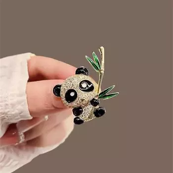 Милая брошь в виде панды в национальном стиле, модная универсальная брошь в виде бамбука с инкрустацией бриллиантами, брошь для пиджака, аксессуары золотой