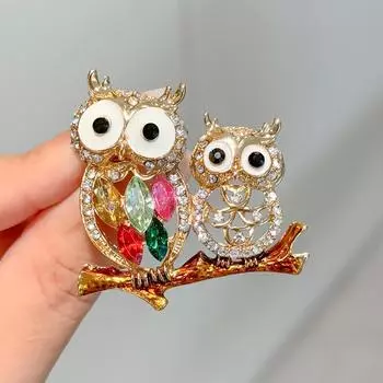 Милая брошь в виде совы, птицы, стразы, металлическая брошь, булавка, пальто, аксессуары для женщин
