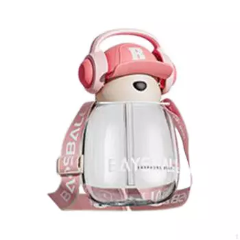 Милая бутылка для воды для детей, кружка для питья 650 мл с ремешком для путешествий, походов transparent pink