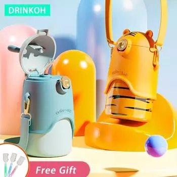 Милая бутылка для воды для девочек 350 мл соломенная термокружка кавайный портативный термостакан мультяшные термосы новые детские термосы without sticker красный