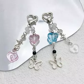 Милая цепочка для мобильного телефона с бабочкой и сердечком, милый брелок для ключей, рюкзак с пряжкой, подвеска, сумка, подвесные украшения, подарок для девочки