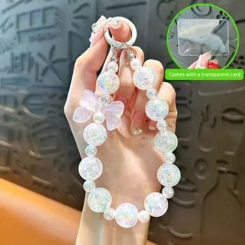 Милая цепочка для телефона с бантом и картой Ins Style, подвеска из бисера, ремешок на запястье, чехол для наушников, подвеска, украшение на сумку, брелок для ключей от машины фиолетовый