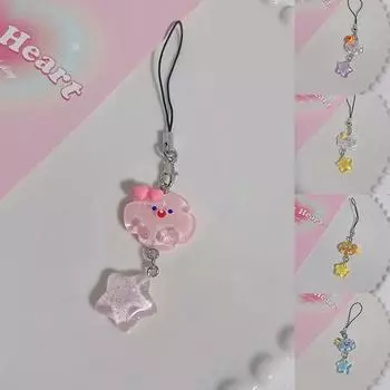 Милая цепочка для телефона с изображением облака и звезды, Kawaii, яркий цвет, ремешок для телефона, брелок для девочек, милый ремешок для мобильного телефона A5