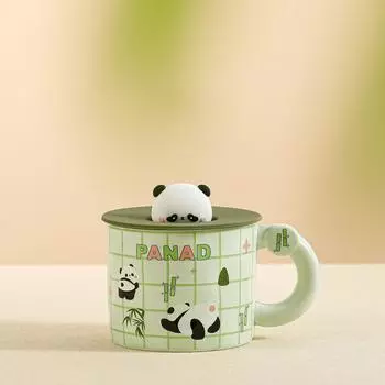 Милая чашка с изображением маленькой панды, офисная керамическая чашка с крышкой, дорогой набор, бытовая чашка для воды, мультяшная чашка 360ML
