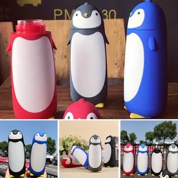 Милая чашка с пингвином, двойная нержавеющая стальная кружка для воды, креативная мультяшная милая студенческая бутылка для воды . С1З8 Black-280ml