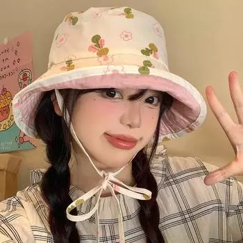 Милая цветочная двухсторонняя шляпа-ведро для женщин, летняя шляпа-ведро с большим козырьком и защитой от солнца M56-58cm