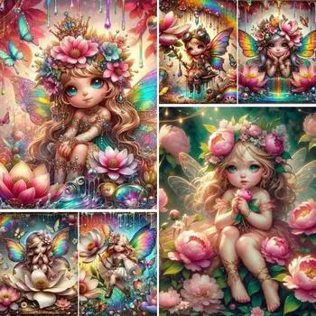 Милая Цветочная Фея Картина Полный Сверла 5D Алмазная Живопись Мозаика Вышивка Сделай Сам Вышивка Крестом Для Украшения Дома J3726 square 40x30cm белый