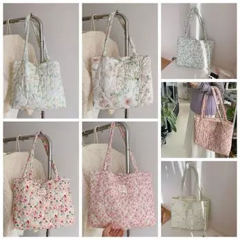 Милая цветочная сумка на молнии из парусиновой ткани, сумка на плечо, универсальная хлопковая сумка-тоут с цветочным принтом для школы style2