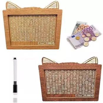 Милая деревянная копилка с кошачьими ушками, многоразовая шкатулка для сбережений, деревянная копилка на 1000/2000/3000/5000/10000 евро, копилка со счетчиком