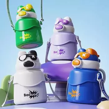 Милая детская бутылка для воды, большая емкость 650 мл, термос из нержавеющей стали 304, портативный вакуумный стакан, бутылка с трубочкой 650ml фиолетовый