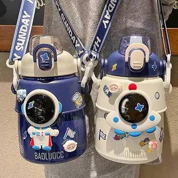 Милая детская изоляционная чашка астронавта из нержавеющей стали 316, соломенный термос, бутылка для воды для школьников, мальчиков и девочек, уличная большая чашка для живота 801-900ml