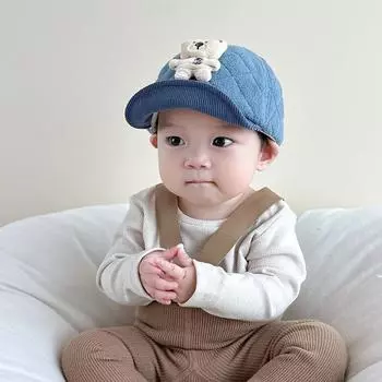Милая детская мягкая рок-кепка осень и зима утолщенная медвежонок кролик мальчик девочка мультяшная складная шапка прилив 44-48CM is suitable for 6-24 months