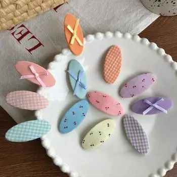 Милая детская овальная заколка для волос из ткани в клетку с цветочным узором детская мода челка-джокер сломанные заколки для волос аксессуары для волос розовый