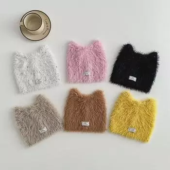 «Милая детская плюшевая шерстяная шапка с кошачьими ушками — уютная, теплая и стильная для осени и зимы» 50-53 cm кофейный