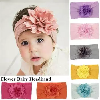 Милая детская повязка на голову, тюрбан с цветком, эластичная повязка для волос для новорожденных девочек, аксессуары для волос