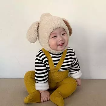 Милая детская шапка осень-зима кроличьи ушки мягкая плюшевая теплая шапка детские шапки однотонные ушанки шапка-чепчик бежевый