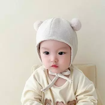 Милая детская шапка осень-зима вельветовая детская защитная шапка для девочек и мальчиков однотонная теплая шапочка с помпоном для малышей 42-48cm