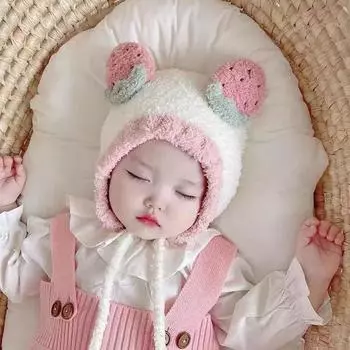 Милая детская шапка с фруктовыми ушками, зимняя теплая плюшевая защитная шапка для детей, мальчиков и девочек, детские ветрозащитные шапки-бини с рисунком белый