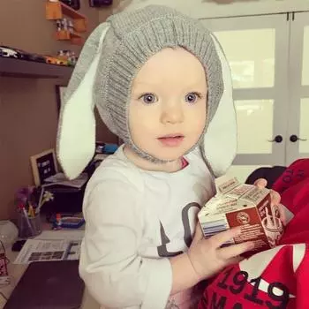 Милая детская шапка с кроличьими ушками, зимняя вязаная теплая детская шапка, однотонная детская шапка-ушанка для малышей