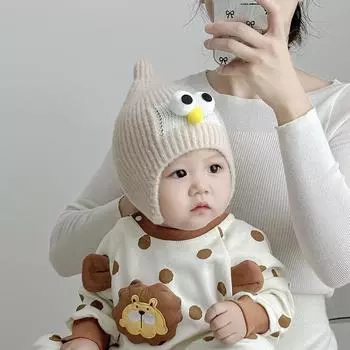 Милая детская шапка с мультяшным глазом, теплая вязаная шапка-пустышка для мальчиков и девочек, защита ушей, ветрозащитная шерстяная шапка на осень и зиму