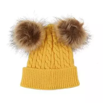 Милая детская шапка с помпоном из двойной шерсти, детская шапка, осенне-зимние шапки для детей, мальчиков и девочек, вязаные теплые шапки-бини, чепчики чёрный