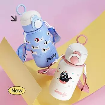 Милая детская термокружка большой емкости, детская соломенная кружка для девочек, высокий уровень внешнего вида, портативная студенческая кружка для трех напитков 500ml