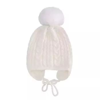 Милая детская вязаная шапка с большим помпоном, теплая зимняя шапка для малышей, уличная толстая однотонная плюшевая шапочка для мальчиков и девочек