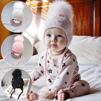 Милая детская зимне-весенняя шапка с помпоном, вязаная шапка с жемчугом для девочек, теплая детская шапка-бини серый