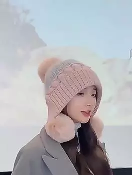 Милая детская зимняя плюшевая теплая вязаная шапка из кроличьей шерсти, защищающая от холода и ветра, шерстяная шапка-пуловер хаки