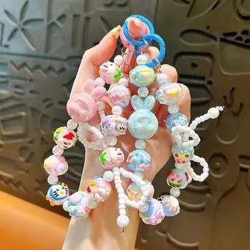 Милая девочка-кролик, нарисованная вручную, вышитая бисером, брелок для мобильного телефона, сумка, подвески, украшение A3