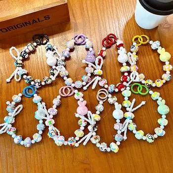 Милая девочка-кролик, нарисованная вручную, вышитая бисером, брелок для мобильного телефона, сумка, подвески, украшение