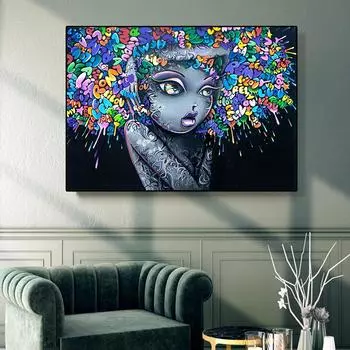 Милая девушка граффити искусство холст нарисована на стене детская гостиная картина 21cm30cm NoFrame