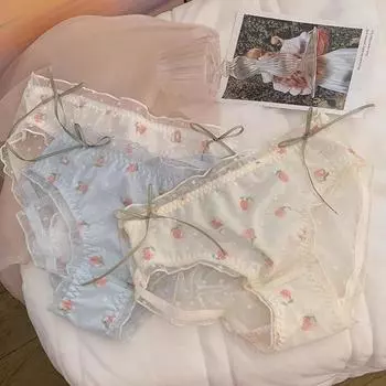 Милая девушка кружева сетчатое женское нижнее белье сексуальные трусики средней талии трусы из чистого хлопка треугольные трусики с промежностью M