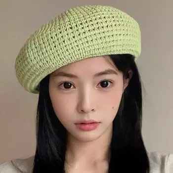 Милая девушка многоцветный летний зеленый соломенный полый берет женский британский купольный головной убор художника в Интернете знаменитости M56-58cm хаки