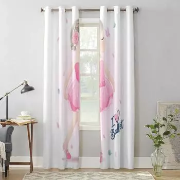 Милая девушка с балериной, оконная занавеска для детской комнаты, домашние жалюзи, шторы для гостиной, спальни, шторы 135W x 60H(cm) x1