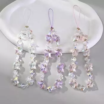 Милая девушка Y2K Подвеска для телефона Бабочка Ремешок для телефона Акриловая цепочка для мобильного телефона Сумка-брелок белый