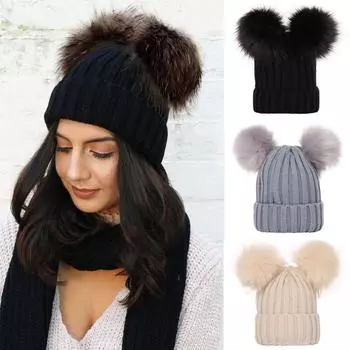 Милая двойная шерстяная шапка с помпоном для мамы и ребенка, детская шапка, теплые осенне-зимние шапки для детей, вязаная шапка для мальчиков и девочек, шапка
