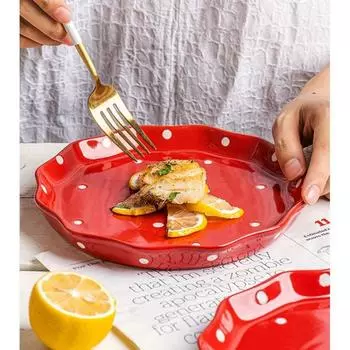 Милая фарфоровая тарелка 20 см, кухонная столовая посуда, западное блюдо с точечным узором, фруктовая тарелка, столовая посуда 7,9 дюйма, подходит для микроволновой печи, подходит для духовки