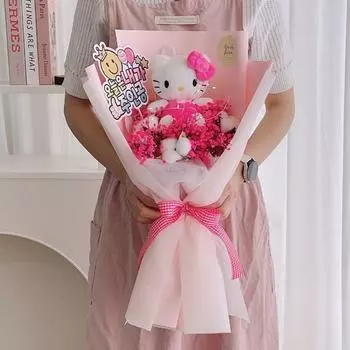 Милая ферма Sanrio с букетом «Никогда не увядающий туман» + верхушка героя + набор светодиодных лампочек, популярный персонаж в Корее