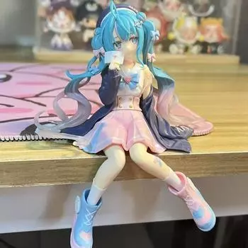 Милая фигурка Хацунэ Мику в сидячей позе - 2D аниме-модель, подходит для корпуса компьютера или украшения автомобиля, подарочный предмет Sitting Pink Skirt Hatsune
