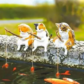 Милая фигурка кота-рыболова в виде аквариума для рыбалки, фигурка рыбака, удочка для кота, фигурки котов, украшения для кошек, аксессуары для интерьера