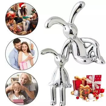 Милая фигурка кролика, современный стиль, мультяшные скульптуры кролика, серебряная скандинавская статуэтка кролика, декор для салона автомобиля