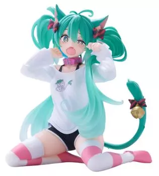 Милая фигурка рабочего стола с ушками Hatsune Miku ~Версия футболки с кошкой~