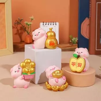 Милая фигурка свиньи на удачу в китайском стиле из смолы, статуэтка свиньи-благословения, мультяшная фигурка свиньи на новый год, домашний подарок на новый год