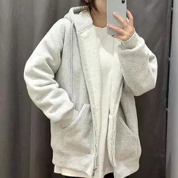 Милая флисовая теплая толстовка, куртки, женская осенне-зимняя мода, утолщенное розовое овечье плюшевое хлопковое пальто, повседневная одежда для улицы S абрикосовый