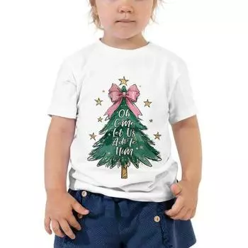 Милая футболка с бантом и принтом в виде елки для мальчиков и девочек на Рождество, модные топы с короткими рукавами, эстетичный рисунок рождественской елки, рождественский подарок, детская футболка 100